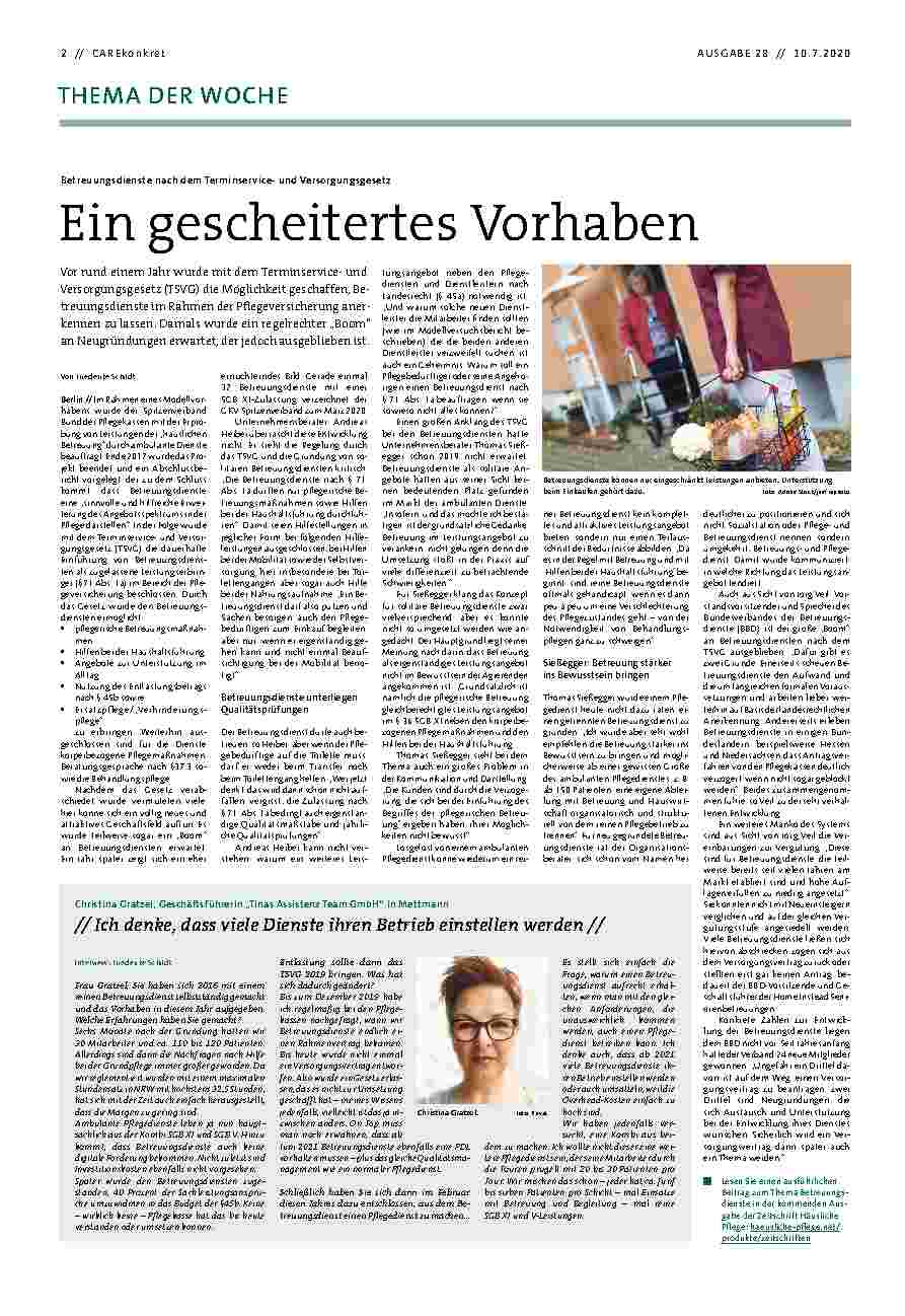Vorschauseite 1: Betreuungsdienste nach dem Terminserviceund Versorgungsgesetz: Ein gescheitertes Vorhaben