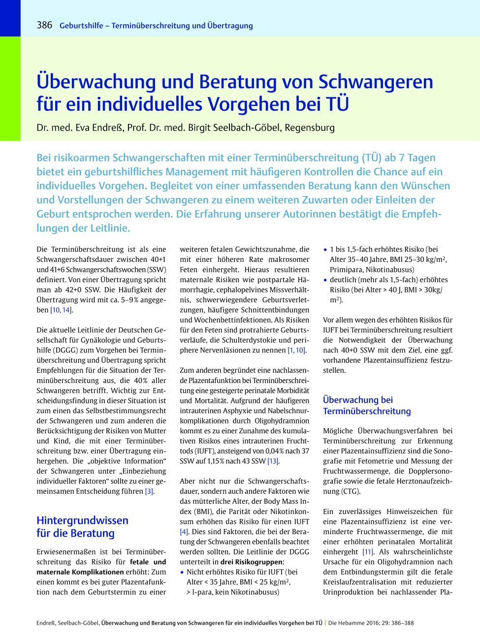 Vorschauseite 1: Überwachung und Beratung von Schwangeren für ein individuelles Vorgehen bei TÜ