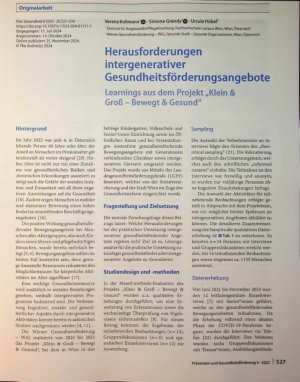 Vorschauseite 1: Herausforderungen intergenerativer Gesundheitsförderungsangebote