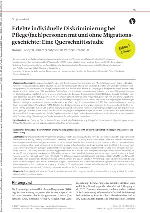 Vorschauseite 1: Erlebte individuelle Diskriminierung bei Pflege(fach)personen mit und ohne Migrationsgeschichte: Eine Querschnittsstudie