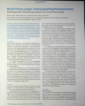 Vorschauseite 1: Bedürfnisse junger Onkologiepflegefachpersonen Bedarfsgerechte Unterstützungsangebote sind schweizweit gefragt
