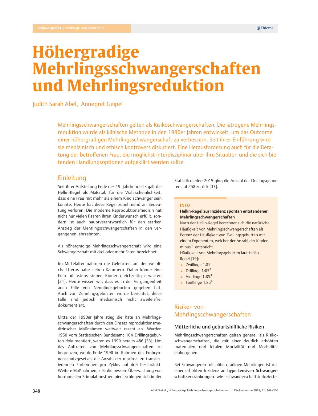 Vorschauseite 1: Höhergradige Mehrlingsschwangerschaften und Mehrlingsreduktion