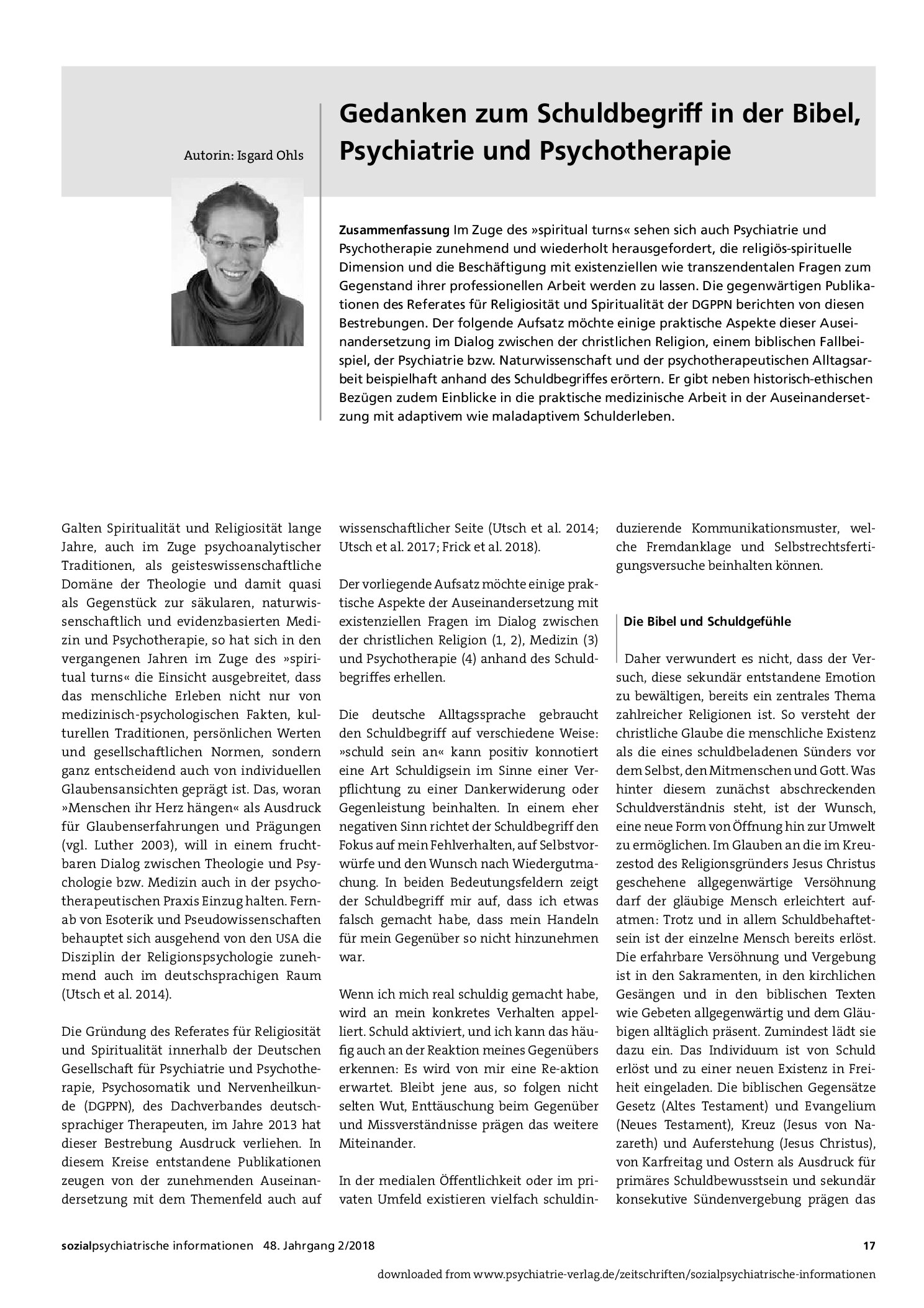 Vorschauseite 1: Gedanken zum Schuldbegriff in der Bibel, Psychiatrie und Psychotherapie