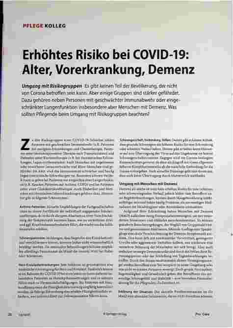 Vorschauseite 1: Erhöhtes Risiko bei COVID-19: Alter, Vorerkrankung, Demenz