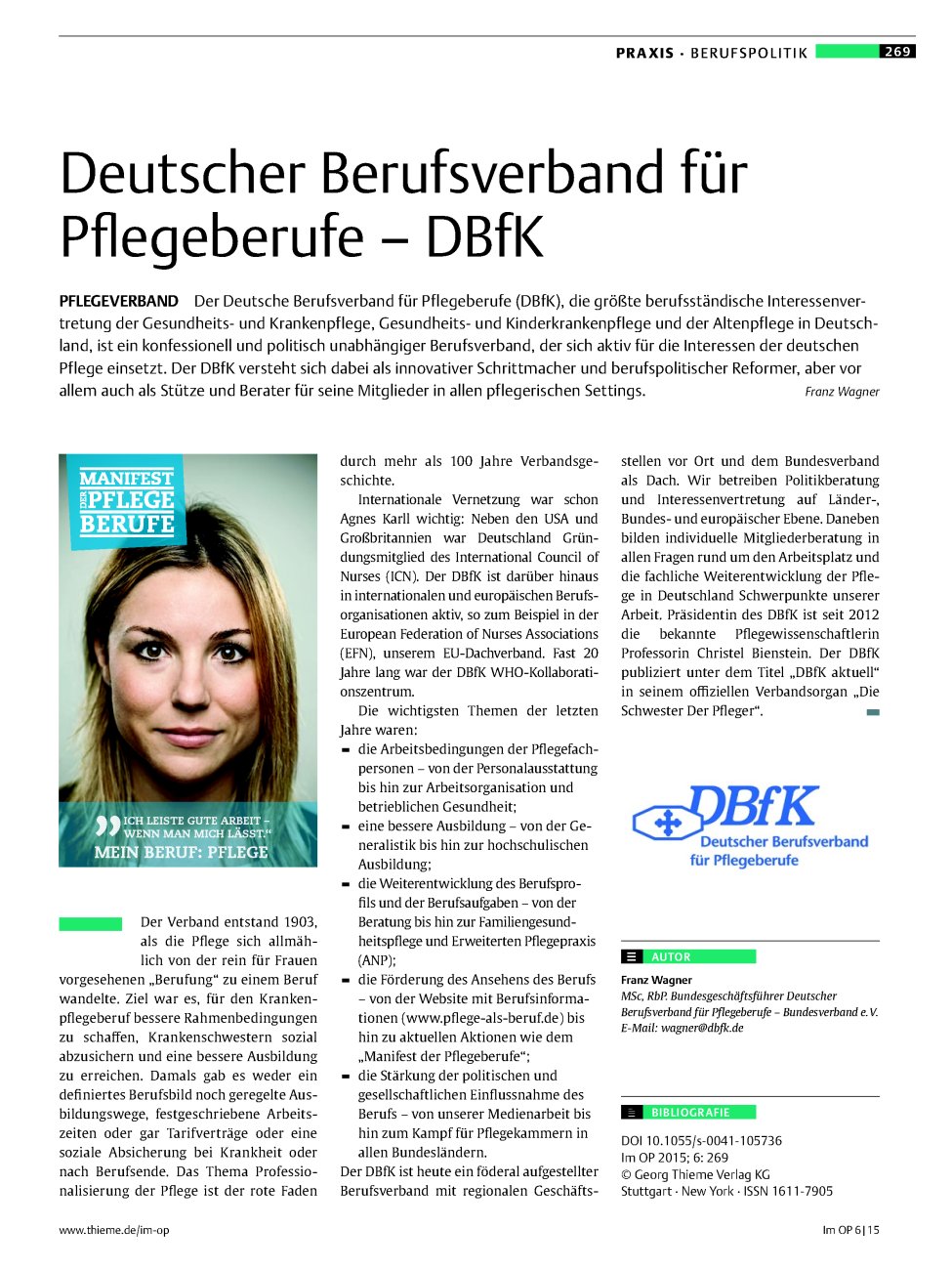 Vorschauseite 1: Deutscher Berufsverband für Pflegeberufe – DBfK