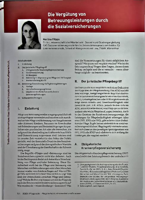 Vorschauseite 1: Die Vergütung von Betreuungsleistungen durch die Sozialversicherungen