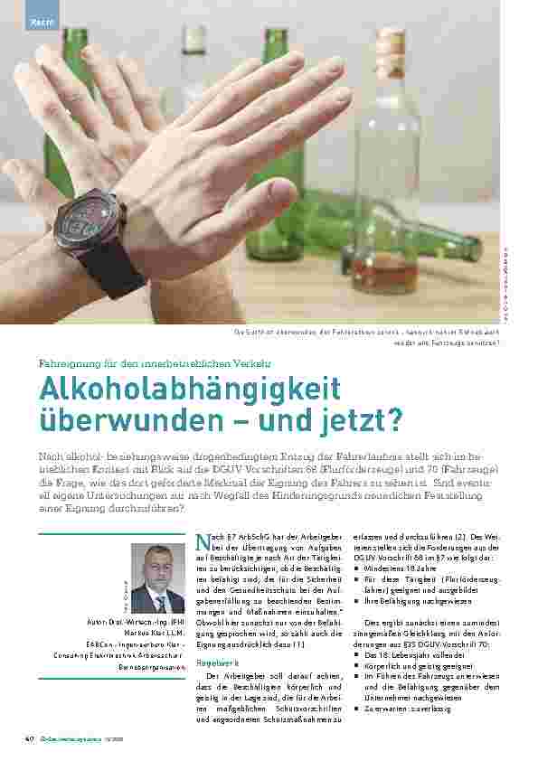 Vorschauseite 1: Fahreignung für den innerbetrieblichen Verkehr Alkoholabhängigkeit überwunden – und jetzt?