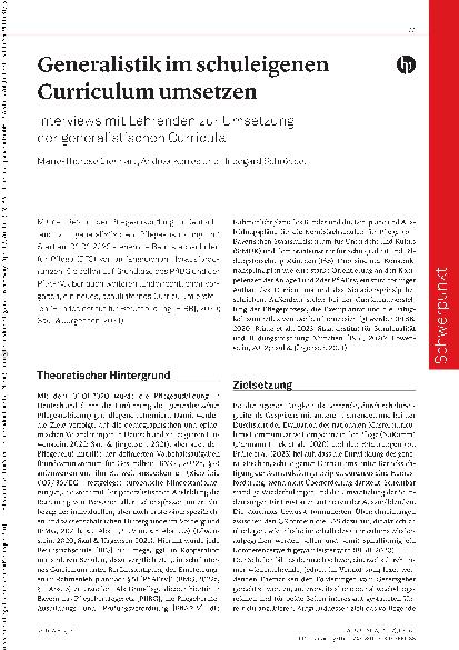 Vorschauseite 1: Generalistik im schuleigenen Curriculum umsetzen