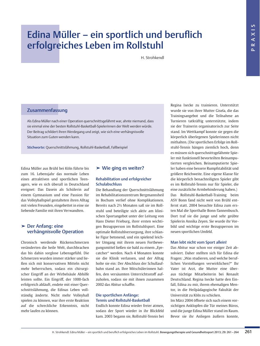 Vorschauseite 1: Edina Müller – ein sportlich und beruflich erfolgreiches Leben im Rollstuhl