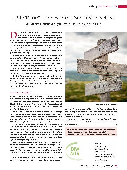 Vorschauseite 1: „Me-Time“ – investieren Sie in sich selbst. Berufliche Weiterbildungen – Investitionen, die sich lohnen.