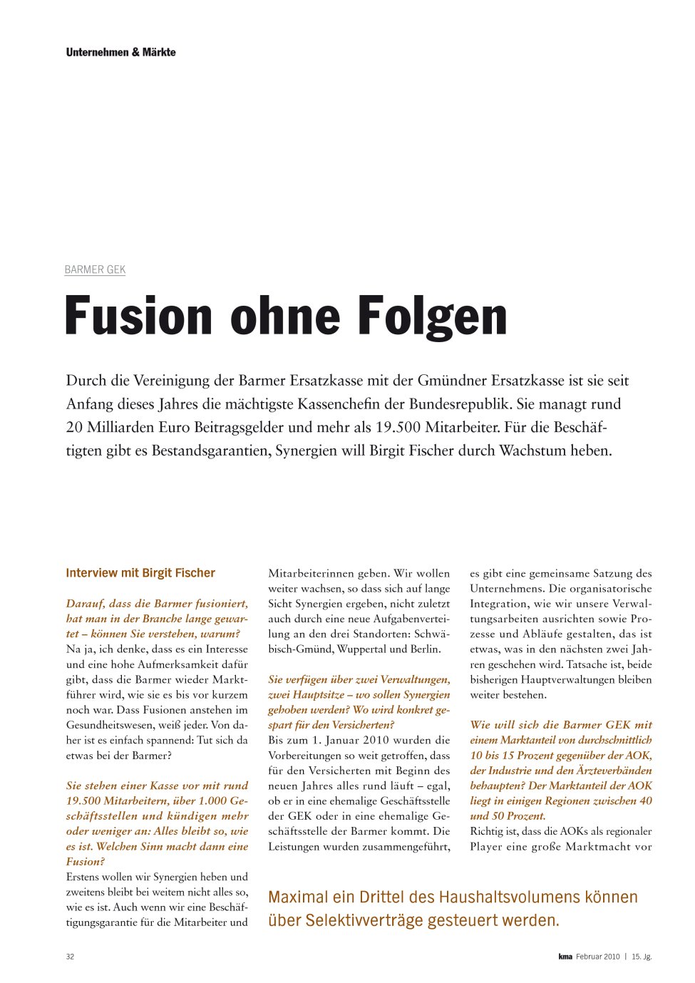 Vorschauseite 1: Fusion ohne Folgen