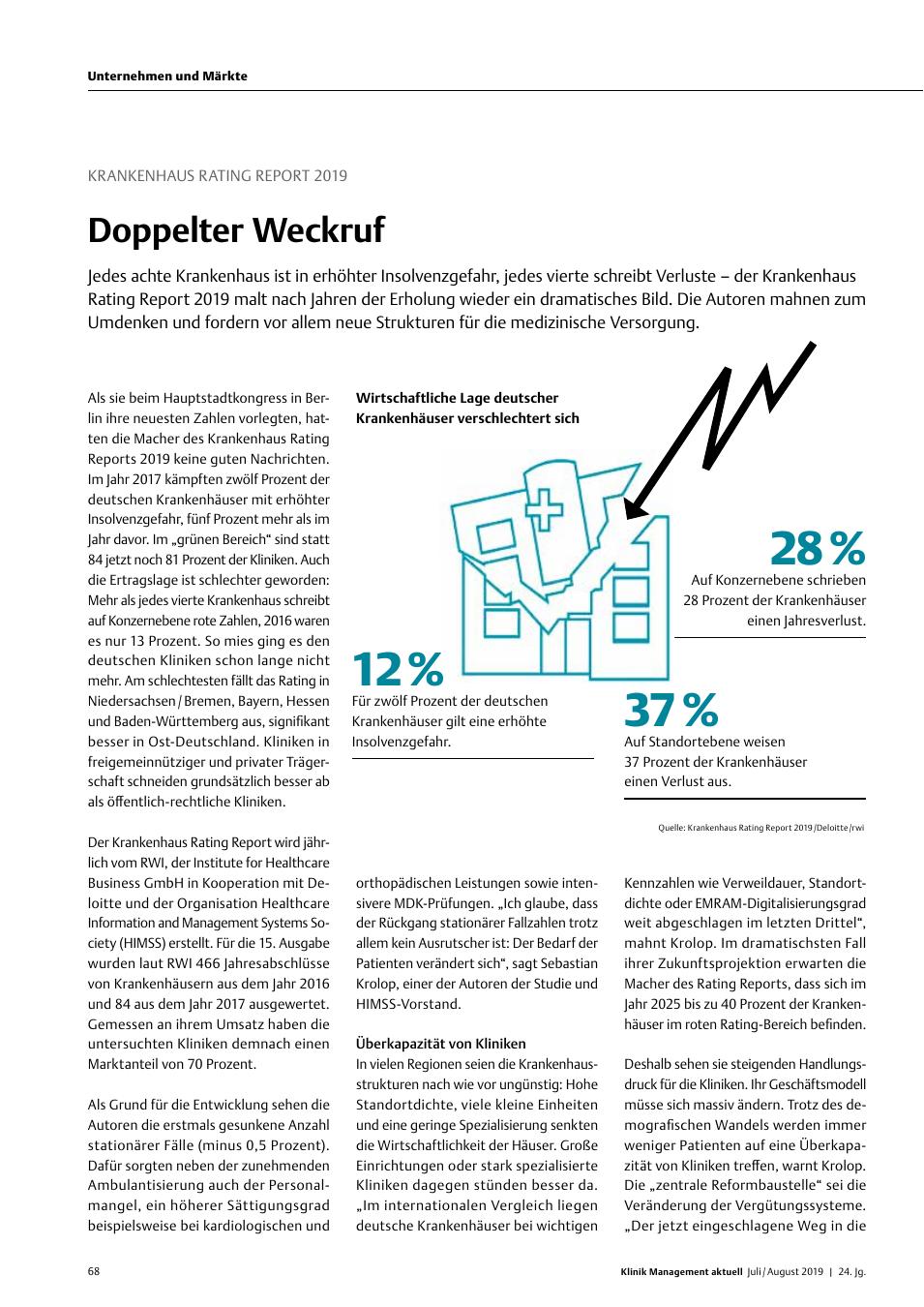 Vorschauseite 1: Krankenhaus Rating Report 2019: Doppelter Weckruf