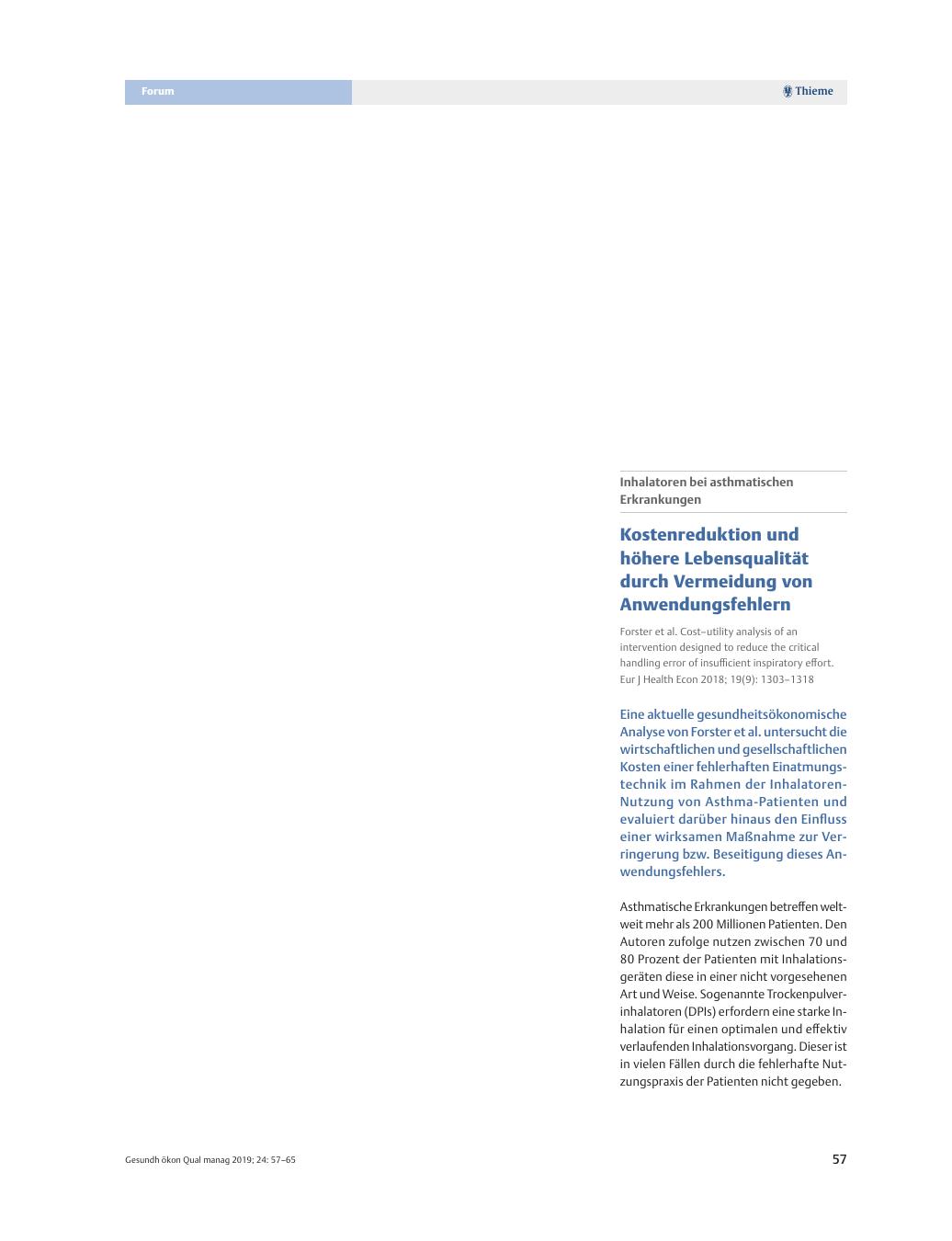 Vorschauseite 1: Inhalatoren bei asthmatischen Erkrankungen ? Kostenreduktion und höhere Lebensqualität durch Vermeidung von Anwendungsfehlern
