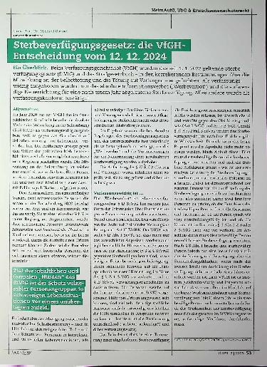 Vorschauseite 1: Sterbeverfügungsgesetz: die VfGH-Entscheidung vom 12. 12. 2024