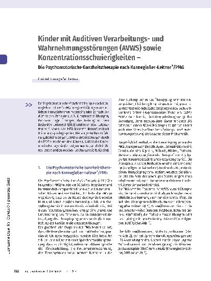 Vorschauseite 1: Kinder mit Auditiven Verarbeitungsund Wahrnehmungsstörungen (AVWS) sowie Konzentrationsschwierigkeiten - Die Psychomotorische Ganzheitstherapie nach Kannegießer-Leitner®/PMG