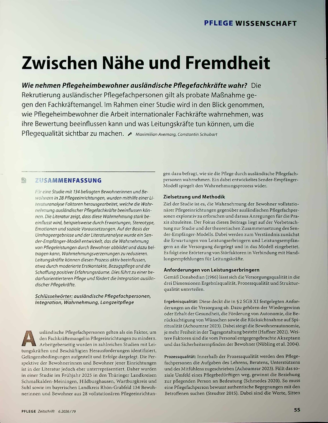 Vorschauseite 1: Zwischen Nähe und Fremdheit: Wie nehmen Pflegeheimbewohner ausländische Pflegefachkräfte wahr?