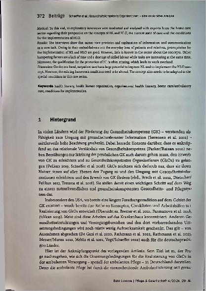 Vorschauseite 2: Gesundheitskompetente Organisationen! Eine explorative Analyse der Umsetzungsbedingungen in der ambulanten Pflege.