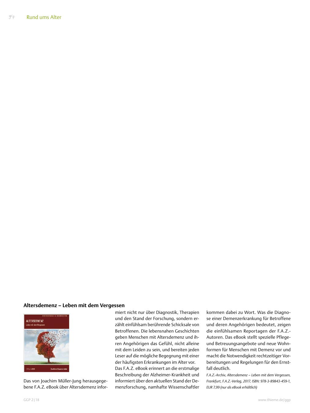 Vorschauseite 1: Buchtipp: Altersdemenz – Leben mit dem Vergessen
