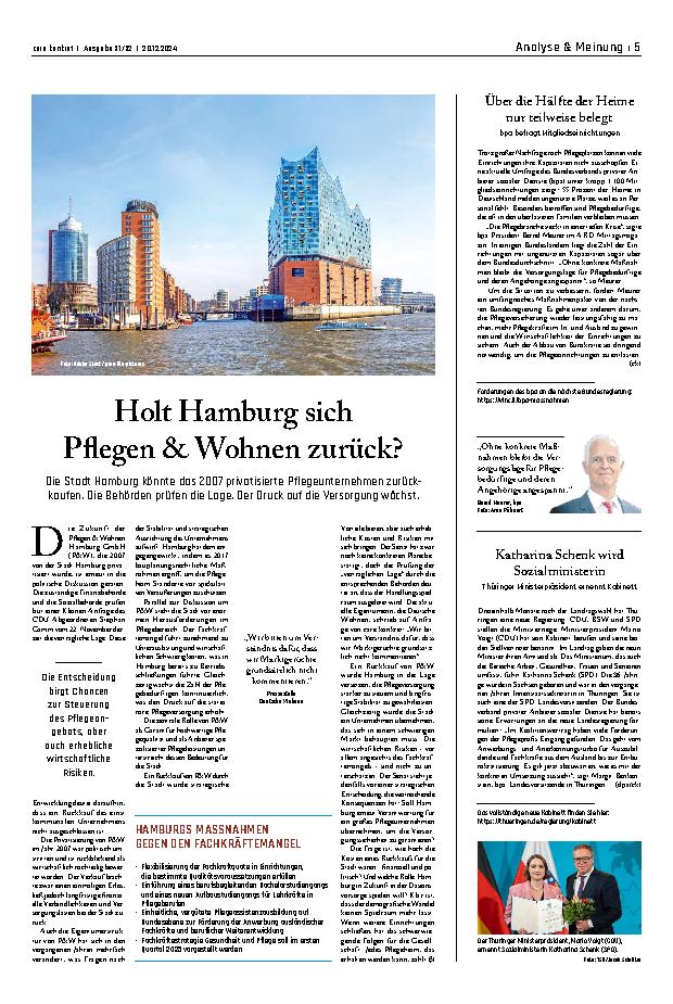 Vorschauseite 1: Holt Hamburg sich Pflegen & Wohnen zurück? The corrected version is: Holt Hamburg sich Pflegen & Wohnen zurück?