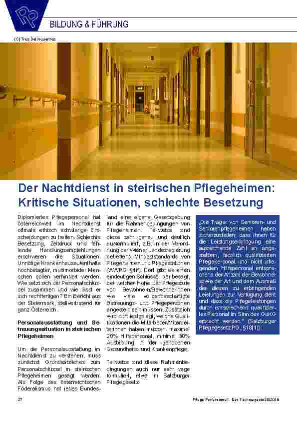 Vorschauseite 1: Der Nachtdienst in steirischen Pflegeheimen: Kritische Situationen, schlechte Besetzung