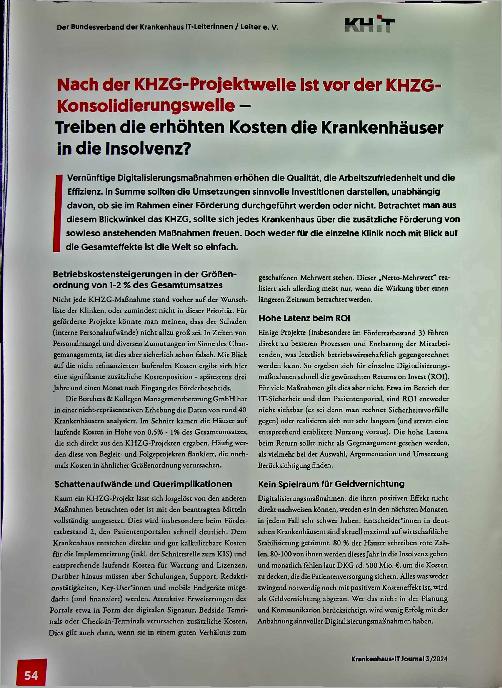 Vorschauseite 1: Nach der KHZG-Projektwelle ist vor der KHZG-Konsolidierungswelle - Treiben die erhöhten Kosten die Krankenhäuser in die Insolvenz?