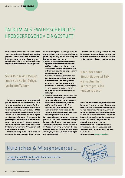 Vorschauseite 1: Talkum als " Wahrscheinlich Krebserregend " eingestuft