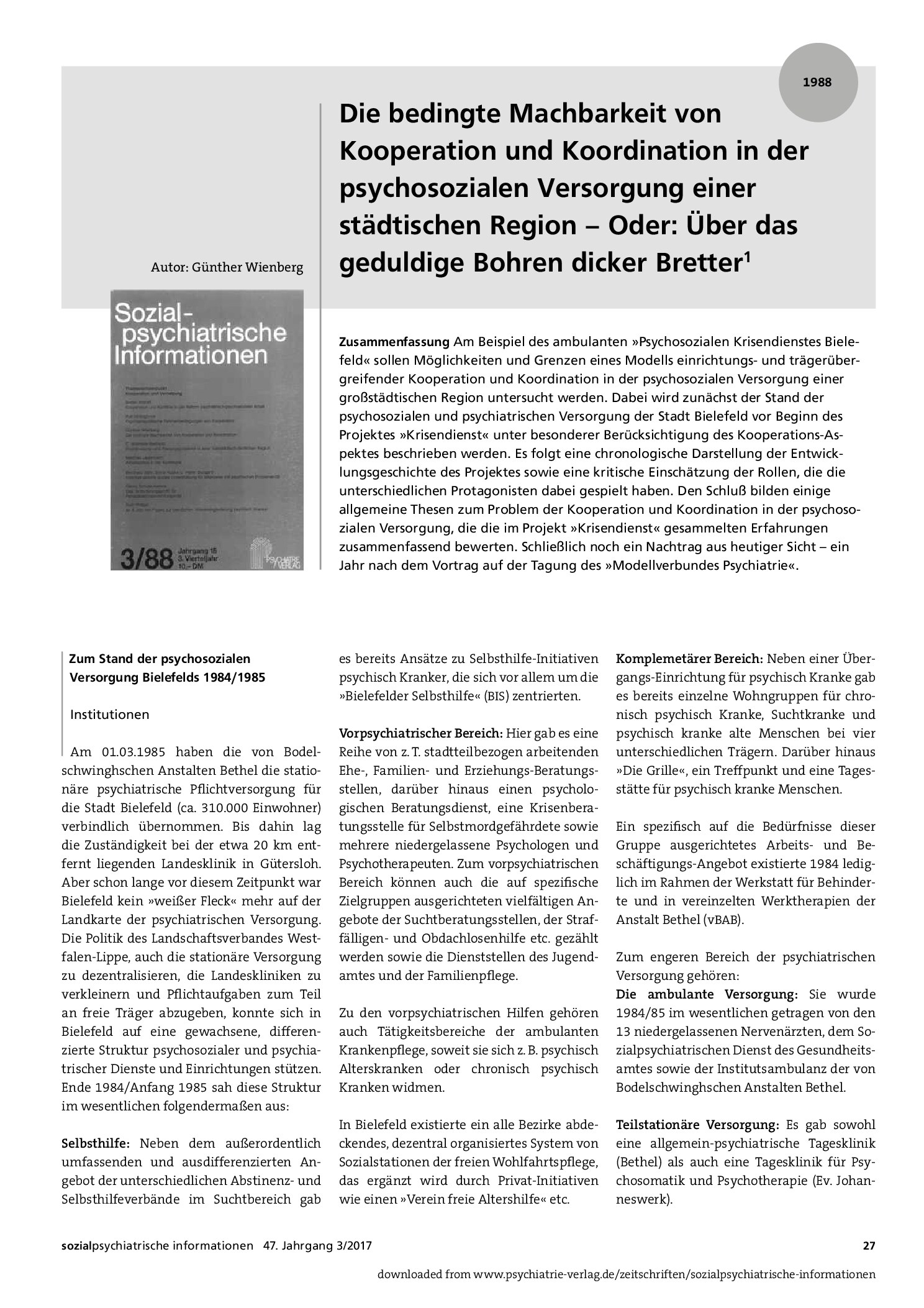 Vorschauseite 1: Die bedingte Machbarkeit von Kooperation und Koordination in der psychosozialen Versorgung einer städtischen Region – Oder: Über das geduldige Bohren dicker Bretter