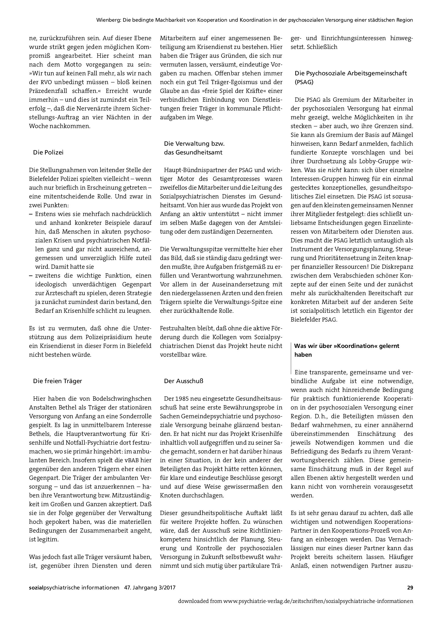 Vorschauseite 3: Die bedingte Machbarkeit von Kooperation und Koordination in der psychosozialen Versorgung einer städtischen Region – Oder: Über das geduldige Bohren dicker Bretter