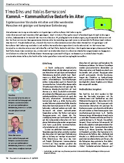 Vorschauseite 1: KommA – Kommunikative Bedarfe im Alter Ergebnisse einer Vorstudie mit alten und älter werdenden Menschen mit geistiger und komplexer Behinderun