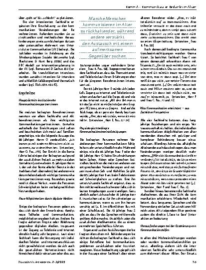 Vorschauseite 2: KommA – Kommunikative Bedarfe im Alter Ergebnisse einer Vorstudie mit alten und älter werdenden Menschen mit geistiger und komplexer Behinderun