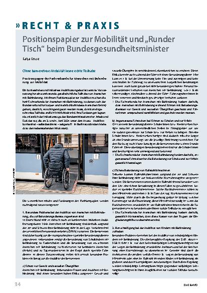 Vorschauseite 1: Positionspapier zur Mobilität und „Runder Tisch“ beim Bundesgesundheitsminister
