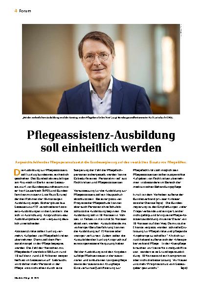 Vorschauseite 1: Pflegeassistenz-Ausbildung soll einheitlich werden