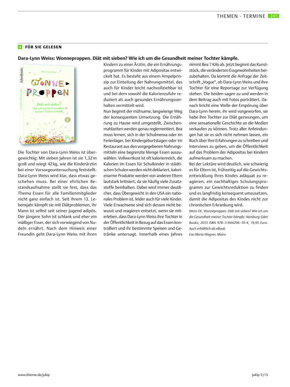 Vorschauseite 1: Für Sie gelesen: Dara-Lynn Weiss: Wonneproppen. Diät mit sieben? Wie ich um die Gesundheit meiner Tochter kämpfe.
