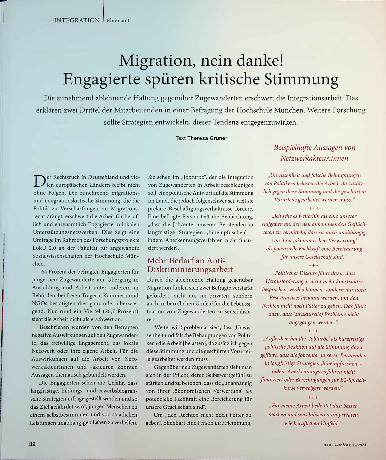 Vorschauseite 1: Migration, nein danke! Engagierte spüren kritische Stimmung.