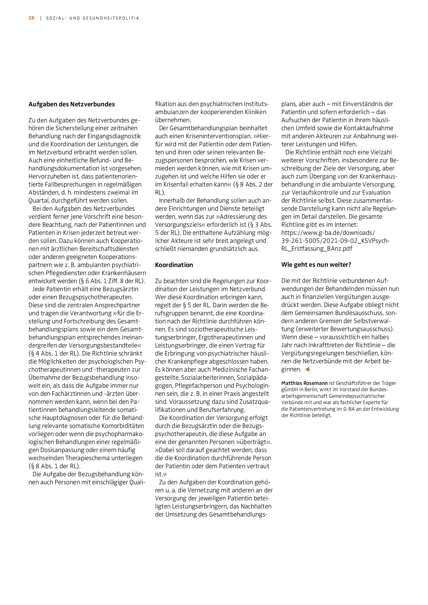 Vorschauseite 2: Richtlinie für berufsgruppenübergreifende, koordinierte und strukturierte Versorgung in Kraft getreten
