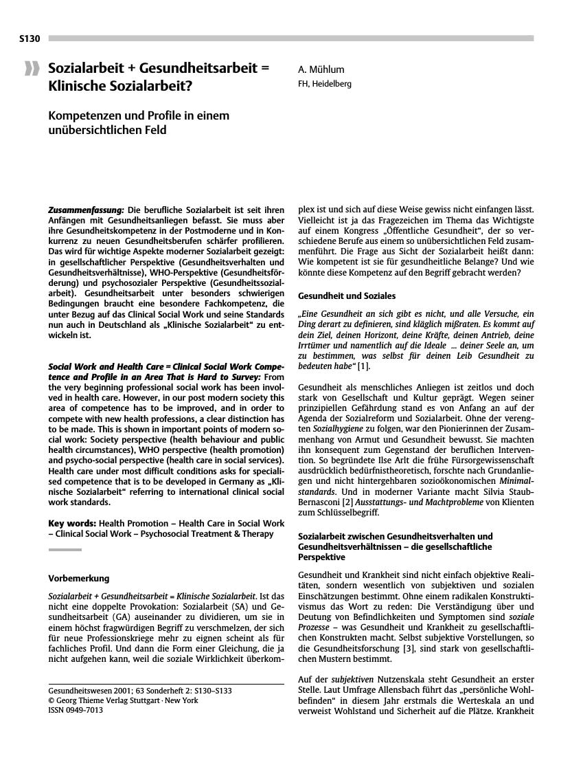 Vorschauseite 1: Sozialarbeit + Gesundheitsarbeit = Klinische Sozialarbeit?