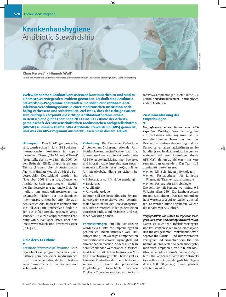 Vorschauseite 1: Krankenhaushygiene – Antibiotic Stewardship