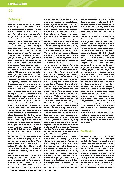 Vorschauseite 2: Die Verlegung von der Intermediate Care Unit auf die Normalstation – das Erleben der Patient*innen: eine qualitative explorative Studie