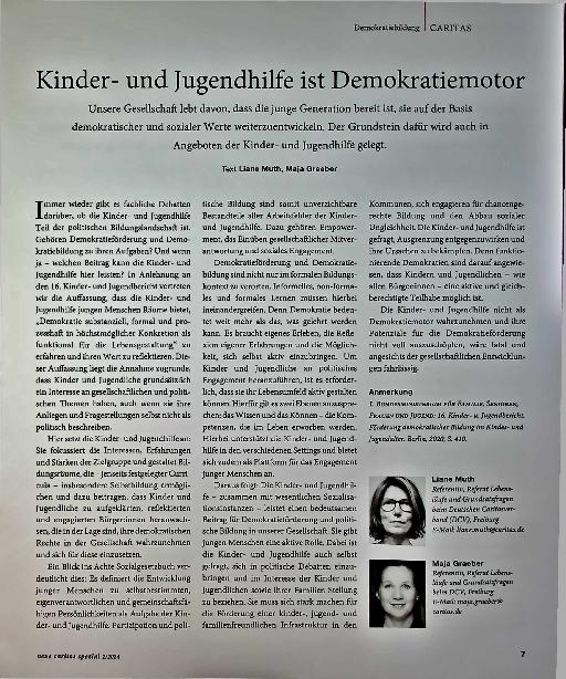 Vorschauseite 1: Kinderund Jugendhilfe ist Demokratiemotor.