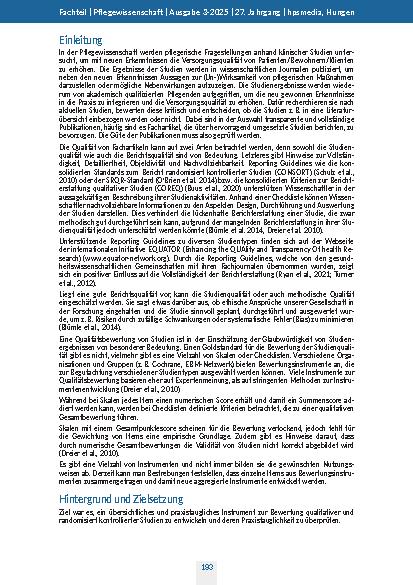 Vorschauseite 2: Bewertung qualitativer und randomisiert kontrollierter Studien mittels Krefelder Ampel