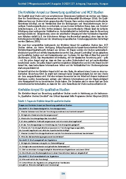 Vorschauseite 3: Bewertung qualitativer und randomisiert kontrollierter Studien mittels Krefelder Ampel