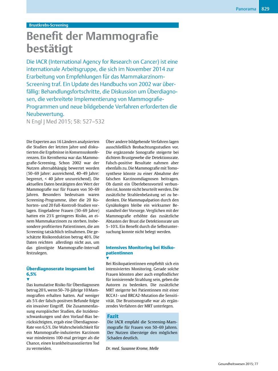 Vorschauseite 1: Benefit der Mammografie bestätigt