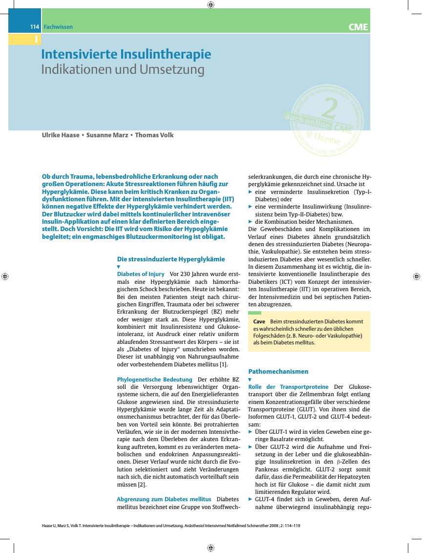Vorschauseite 1: Intensivierte Insulintherapie – Indikationen und Umsetzung