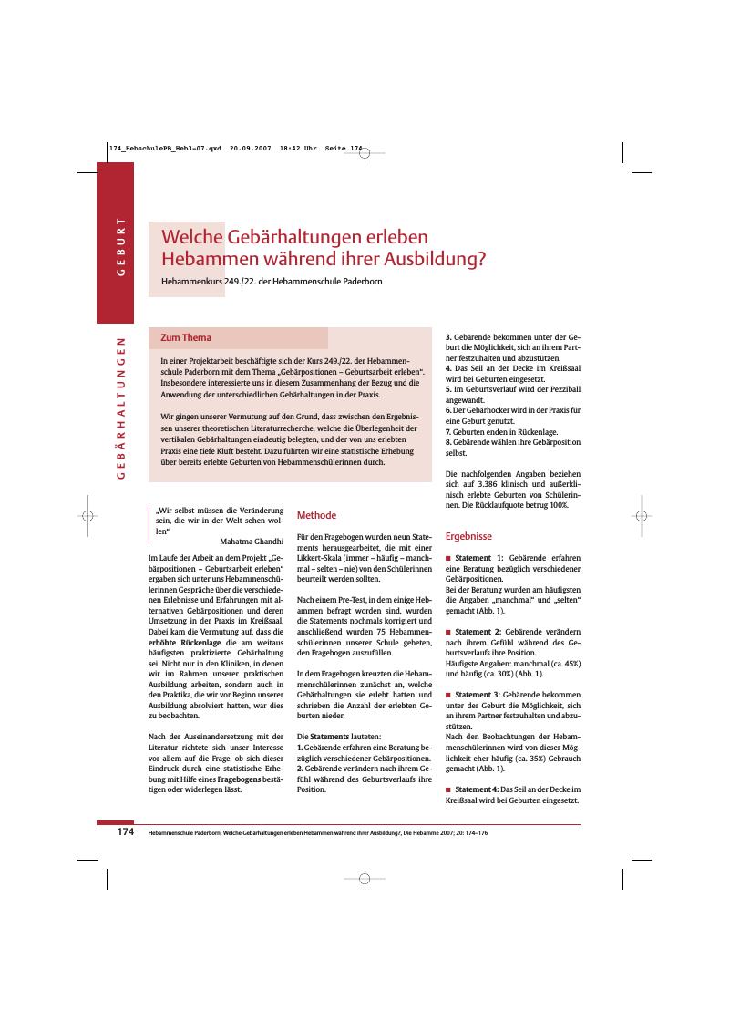 Vorschauseite 1: Welche Gebärhaltungen erleben Hebammen während ihrer Ausbildung?