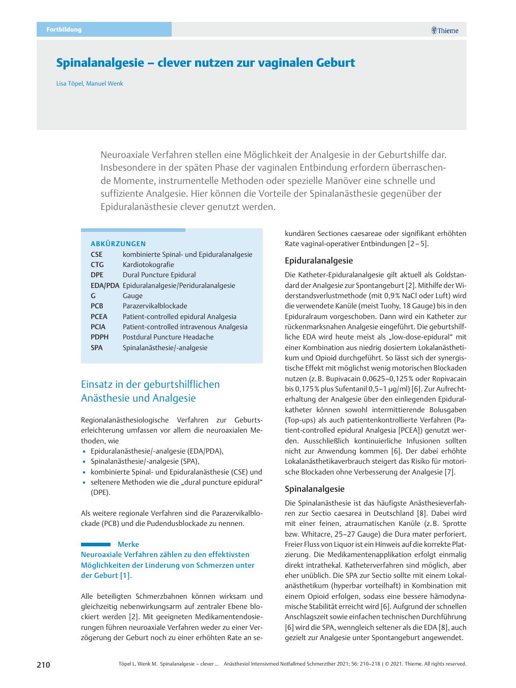 Vorschauseite 1: Spinalanalgesie - clever nutzen zur vaginalen Geburt