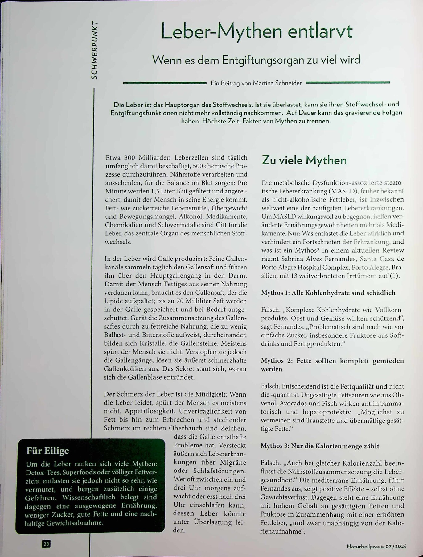 Vorschauseite 1: Leber-Mythen entlarvt. Wenn es dem Entgiftungsorgan zu viel wird