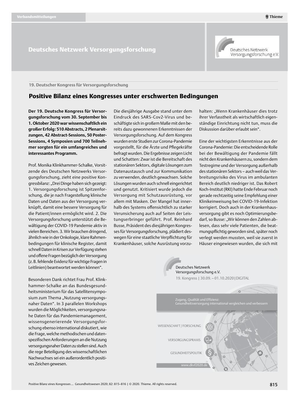 Vorschauseite 1: Positive Bilanz eines Kongresses unter erschwerten Bedingungen