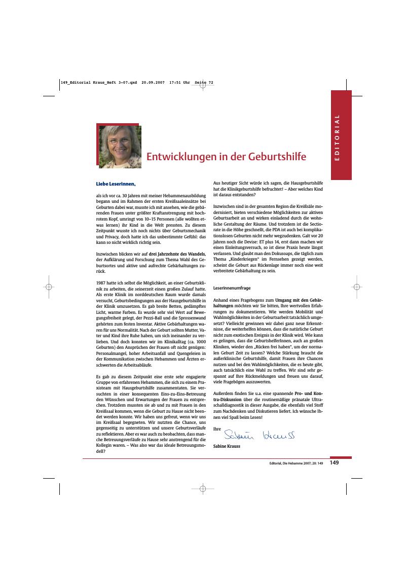 Vorschauseite 1: Entwicklungen in der Geburtshilfe