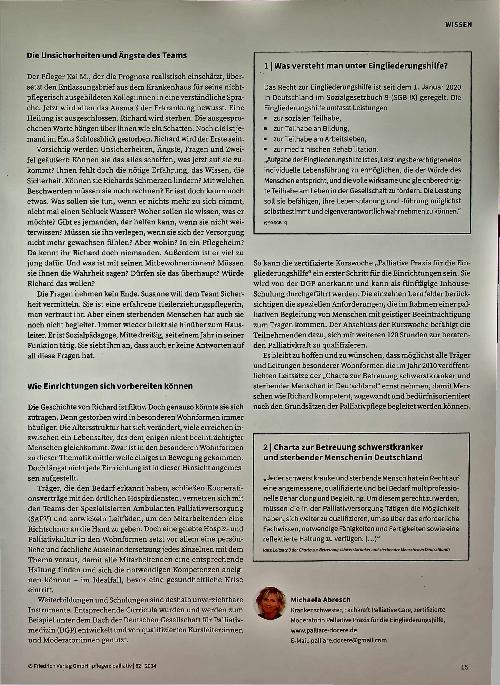 Vorschauseite 2: Richard wird der Erste sein in der palliativen Begleitung von Menschen mit geistigen Beeinträchtigungen.