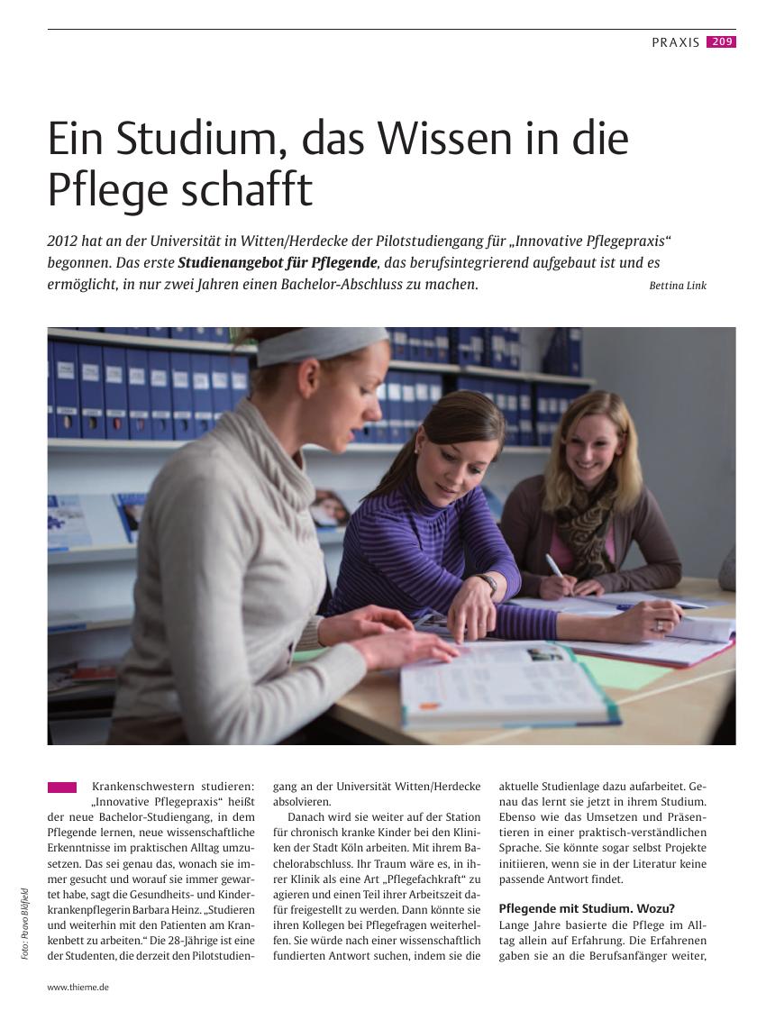 Vorschauseite 1: Ein Studium, das Wissen in die Pflege schafft